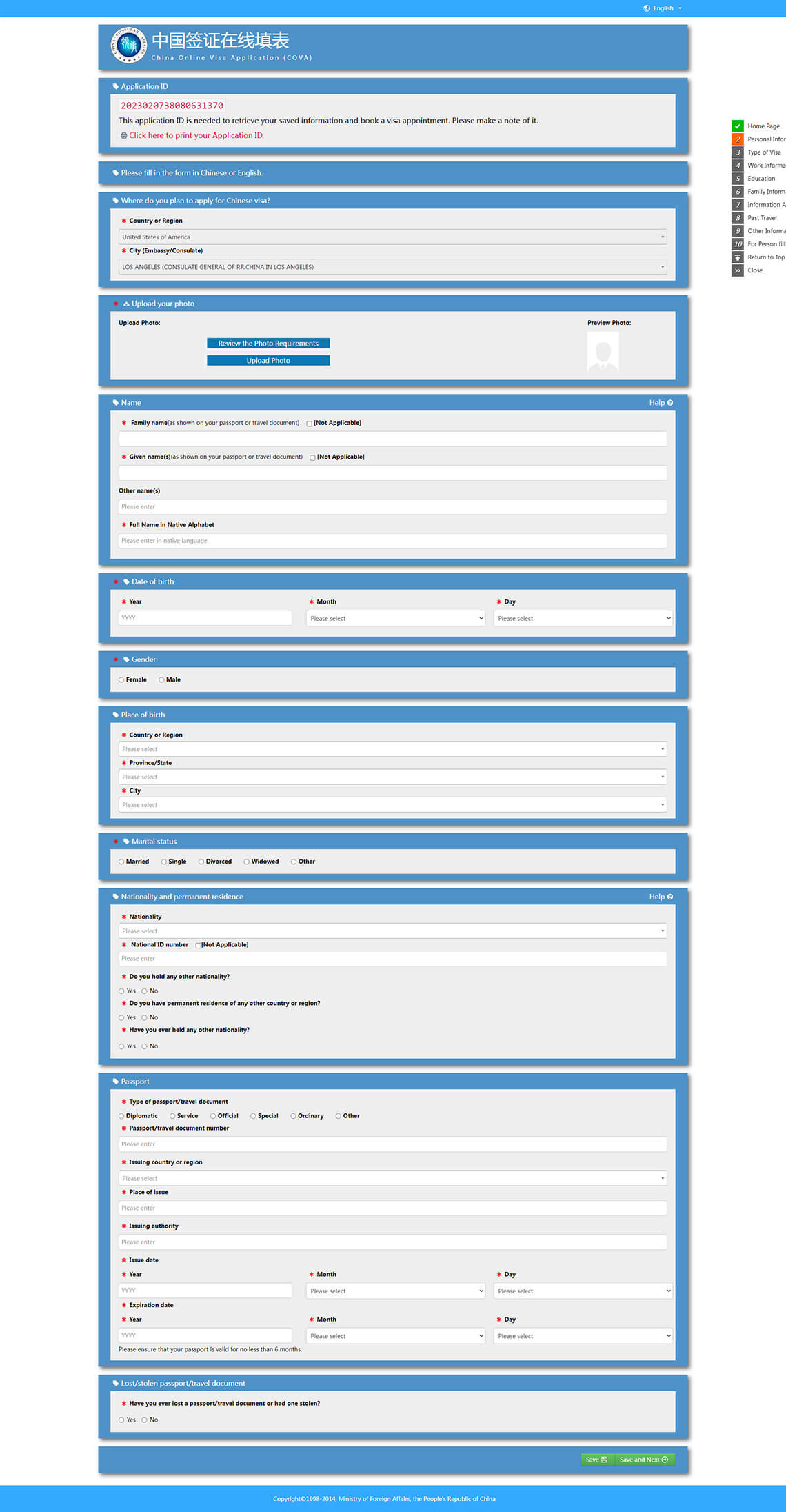 China Visa Application Form